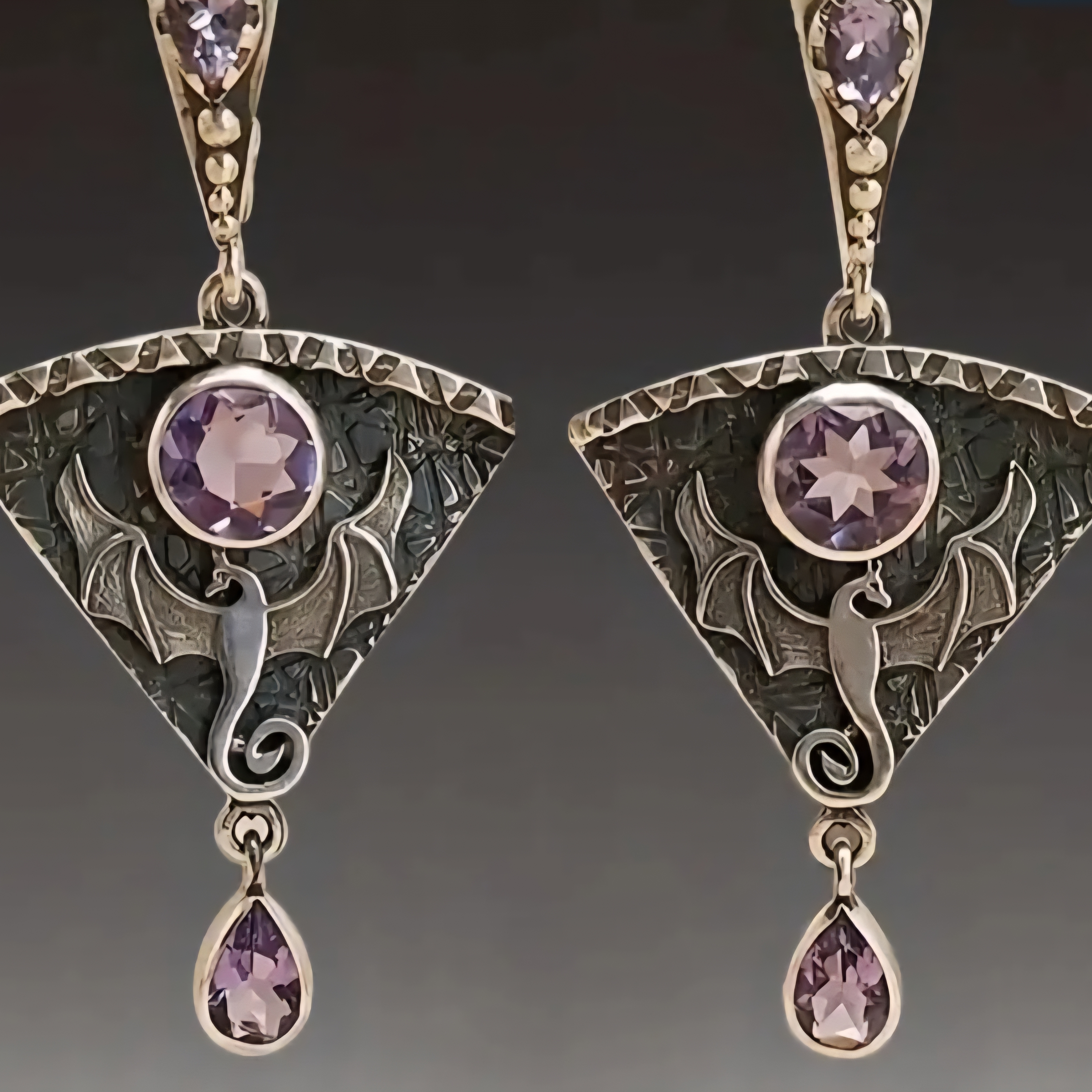 Artistic Silver And Purple Drop Earrings 6$